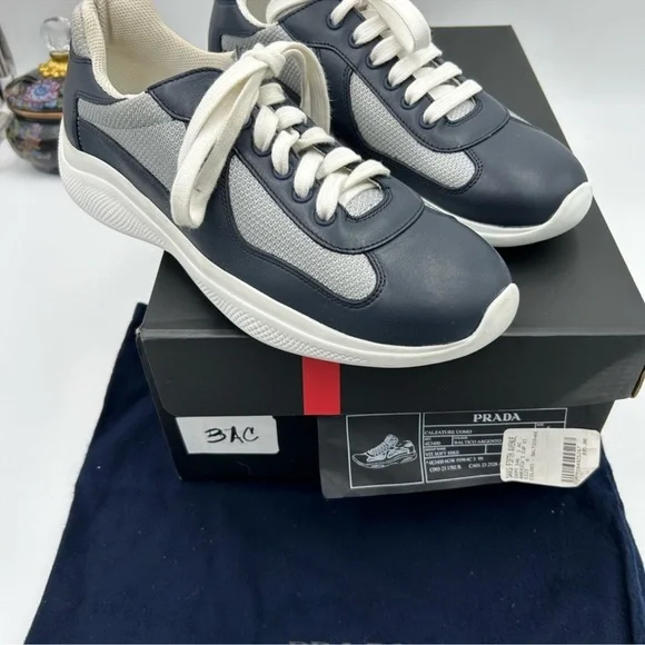 Men’s Prada America’s cup blue/silver sneakers size 6 fit seven US made in Italy - Picture 3 of 14